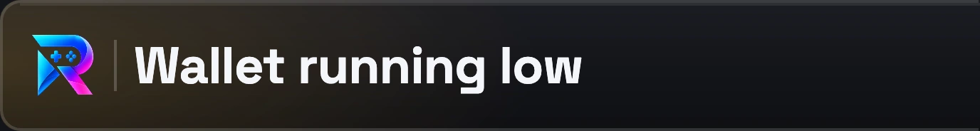 The Respawna session dock slid out with the notice Wallet running low