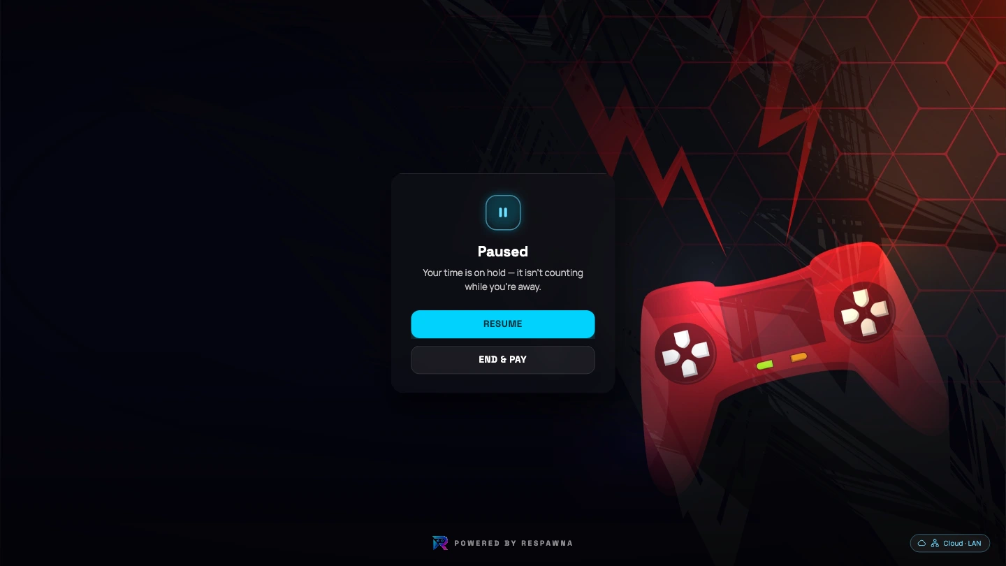 The agent's lock screen reading Paused, telling the player their time is on hold and is not counting while they are away
