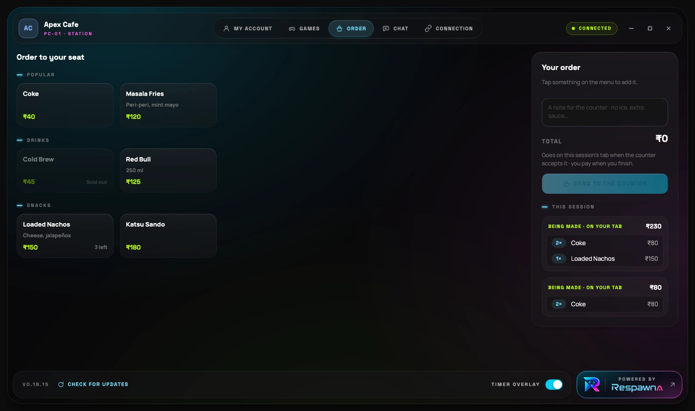 The agent's Order tab after the counter accepted, showing two orders marked Being made · on your tab