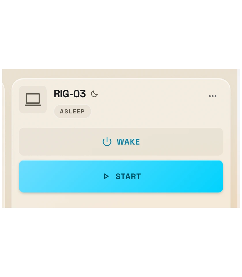 A station card in Live Ops for a PC marked Asleep, with a Wake button above Start