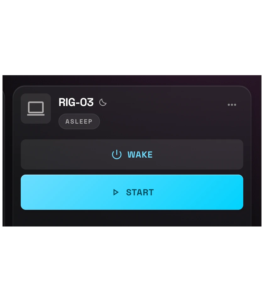 A station card in Live Ops for a PC marked Asleep, with a Wake button above Start