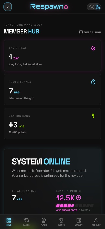 The member hub on an iPhone